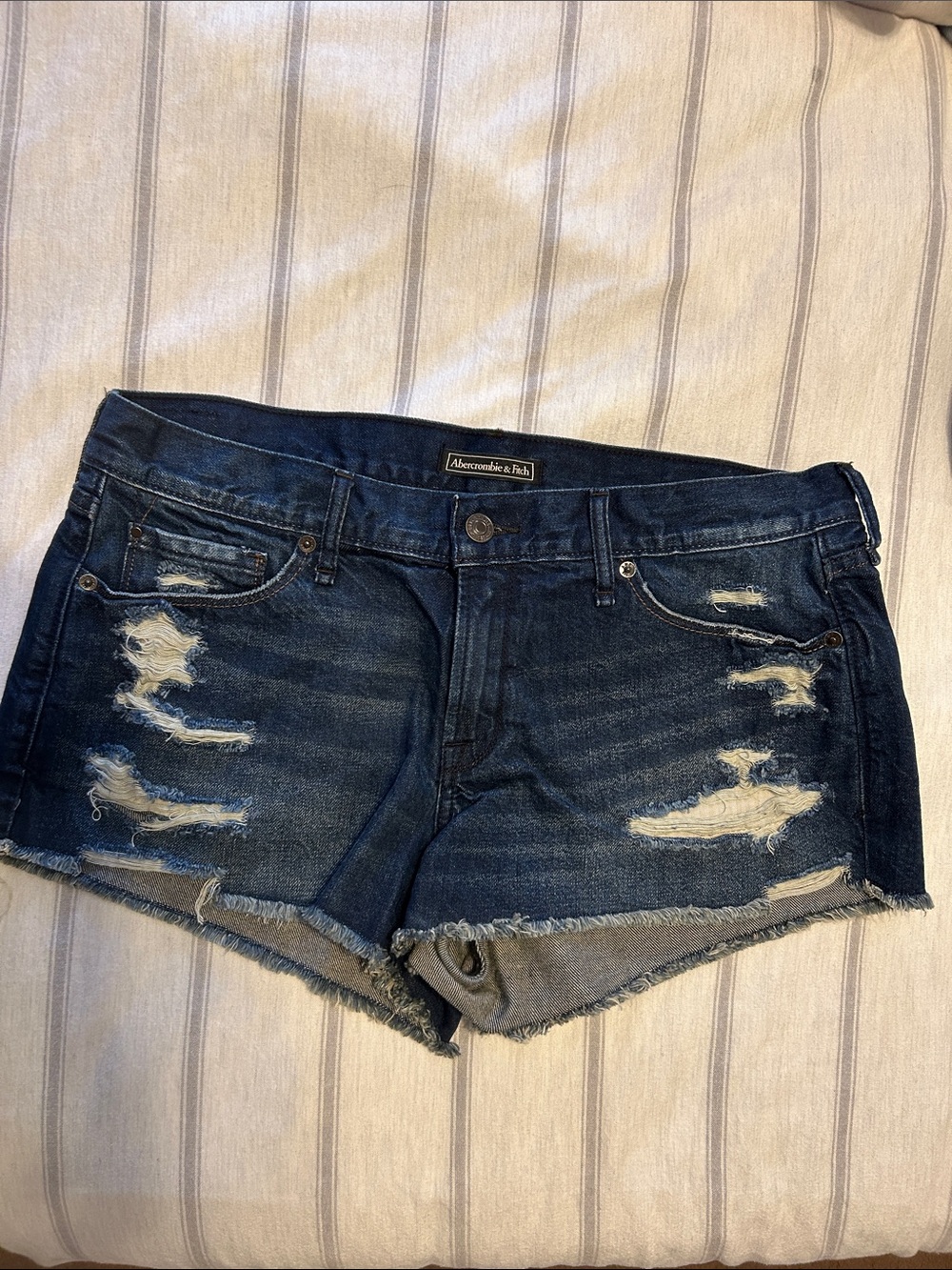 Abercrombie & Fitch Dark Blue Distressed Denim Cutoff Shorts Size 29 Length 2